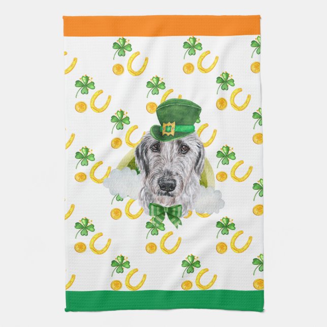 Irish Wolfhound Holiday Home Decor St Patricks Day Kitchen Towel (Vertical)