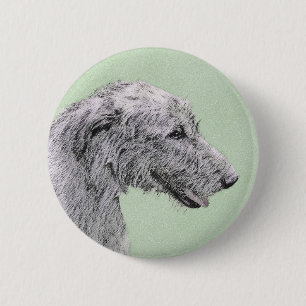 Irish Wolfhound Painting - Cute Original Dog Art 2 Inch Round Button