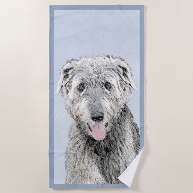 Irish Wolfhound Painting - Cute Original Dog Art Beach Towel (Front)