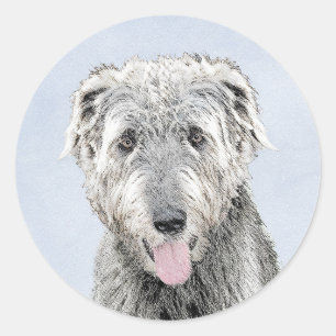Irish Wolfhound Painting - Cute Original Dog Art Classic Round Sticker