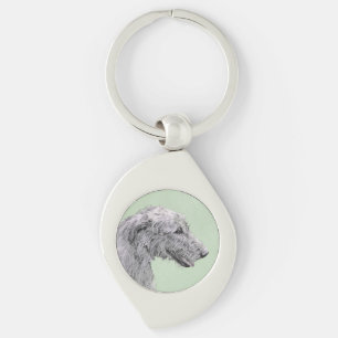 Irish Wolfhound Painting - Cute Original Dog Art Keychain