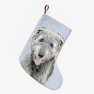 Irish Wolfhound Painting - Cute Original Dog Art Small Christmas Stocking