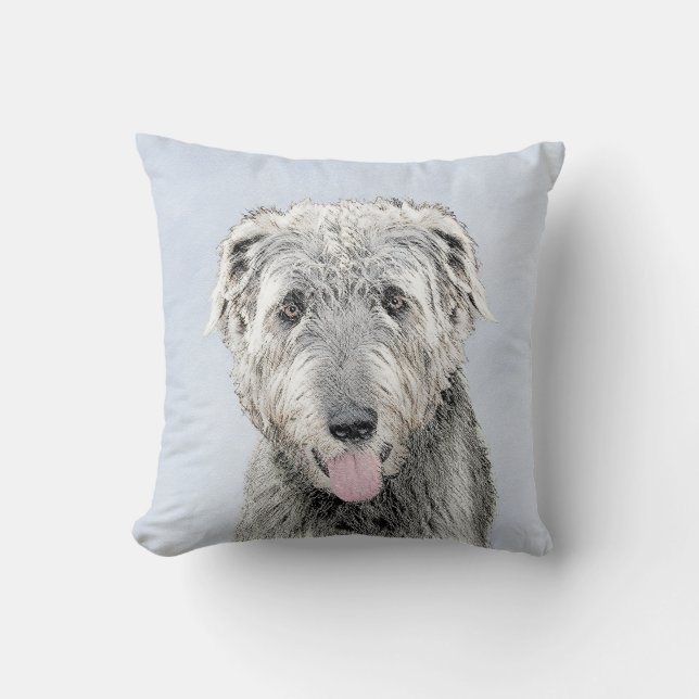 Irish Wolfhound Painting - Cute Original Dog Art Throw Pillow (Front)