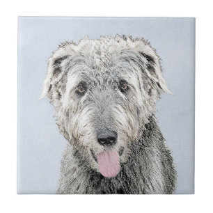Irish Wolfhound Painting - Cute Original Dog Art Tile