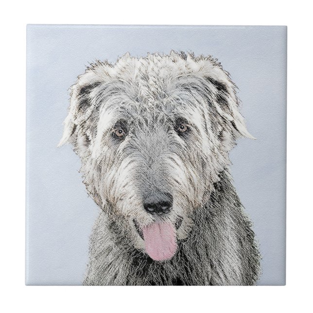 Irish Wolfhound Painting - Cute Original Dog Art Tile (Front)