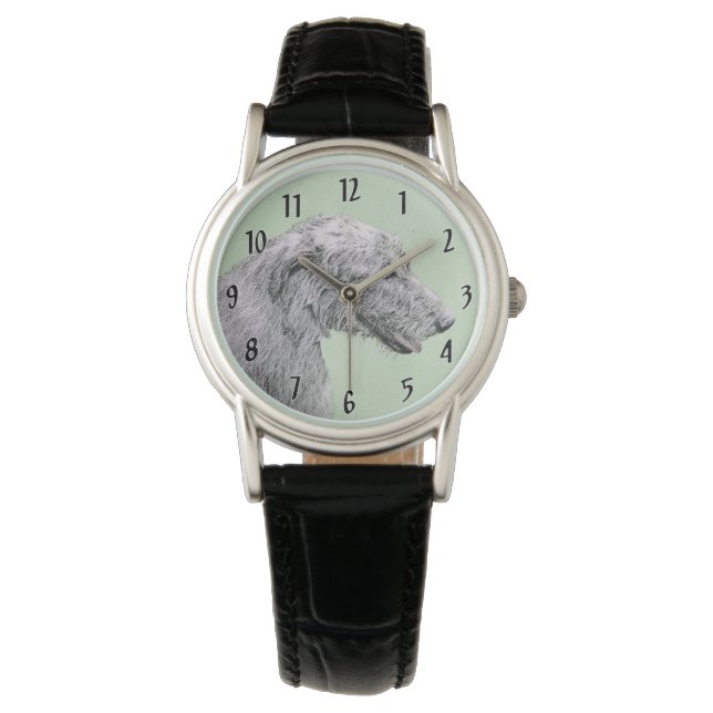 Irish Wolfhound Painting - Cute Original Dog Art Watch (Front)