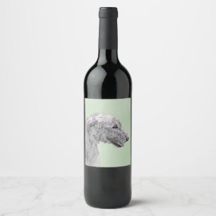 Irish Wolfhound Painting - Cute Original Dog Art Wine Label