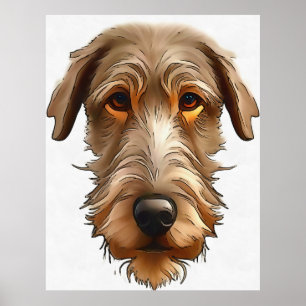 Irish Wolfhound Pet Portrait Black Outline Art Poster