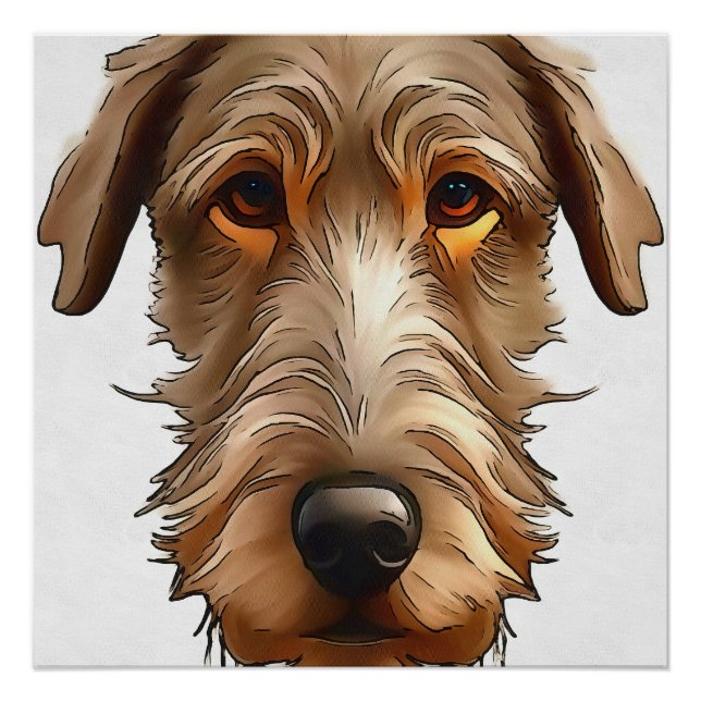 Irish Wolfhound Pet Portrait Black Outline Art Poster (Front)