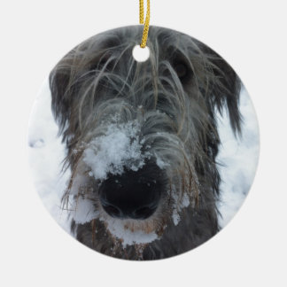 irish wolfhound playing in the snow ceramic ornament