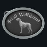 Irish Wolfhound Round Belt Buckle (Black/Silver)<br><div class="desc">The Irish Wolfhound Round Belt Buckle.  This Buckle uses a Black background to highlight the silver profile of the Irish Wolfhound.</div>