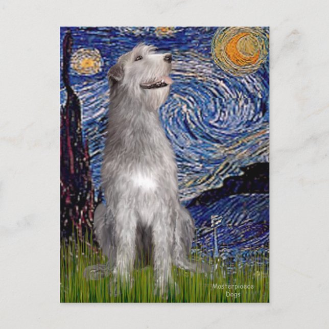 Irish Wolfhound - Starry Night (Vert) - Customized Postcard (Front)