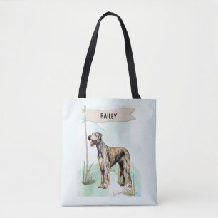 Irish Wolfhound Watercolor Personalized Dog Tote Bag
