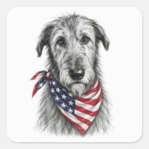 Irish Wolfhound Wearing an American Flag Bandana Square Sticker