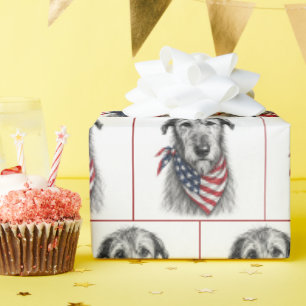 Irish Wolfhound Wearing an American Flag Bandana Wrapping Paper