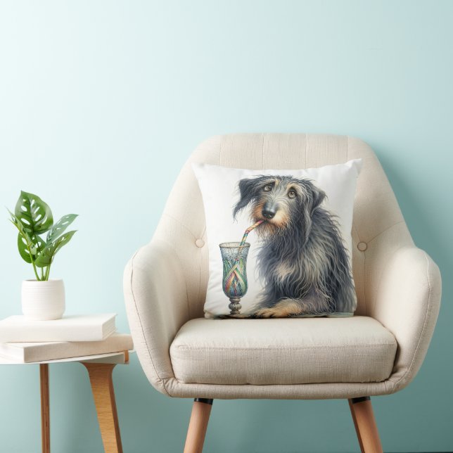 Irish Wolfhound With Retro Soda Throw Pillow (Chair)