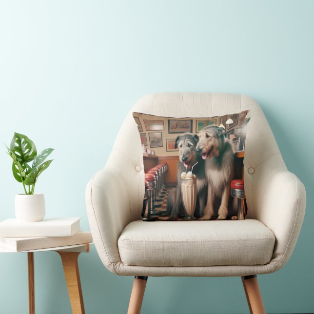 Irish Wolfhounds In Retro Diner Throw Pillow (Chair)