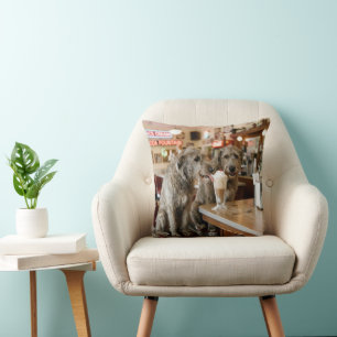 Irish Wolfhounds Sharing a Milkshake Throw Pillow