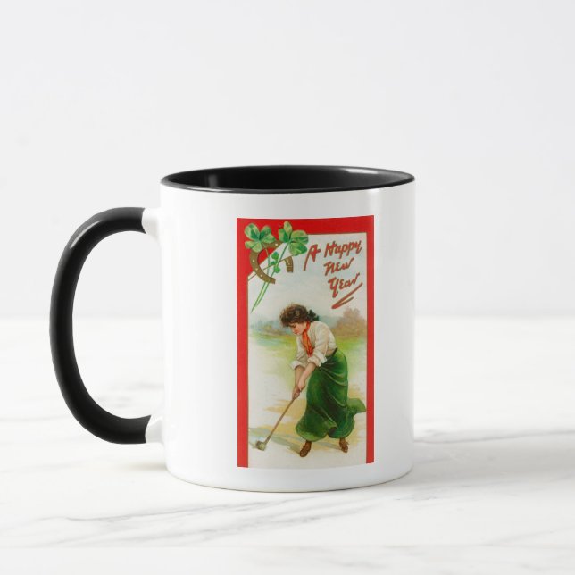 Irish Woman About to Hit Golfball Mug (Left)