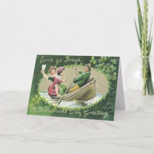 Irish Woman Man Rowboat Shamrock Card