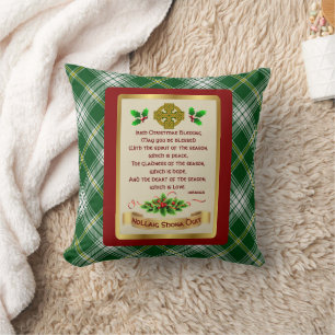 Irish Xmas Blessing w/St. Patrick Tartan Throw Pillow