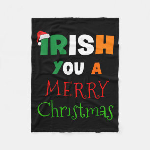 Irish You A Merry Christmas Ireland Flag Xmas Hat  Fleece Blanket