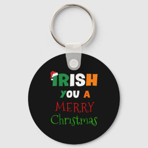 Irish You A Merry Christmas Ireland Flag Xmas Hat Keychain