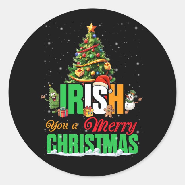 Irish You A Merry Christmas Santa Irish Flag Chris Classic Round Sticker (Front)