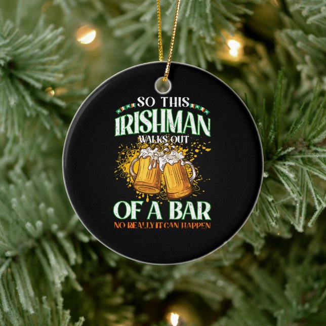 Irishman Drinking Beer St. Patrick's Day Ceramic Ornament (Tree)