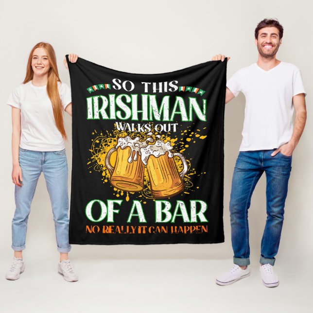 Irishman Drinking Beer St. Patrick's Day Fleece Blanket (In Situ)