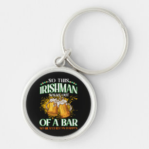 Irishman Drinking Beer St. Patrick's Day Keychain