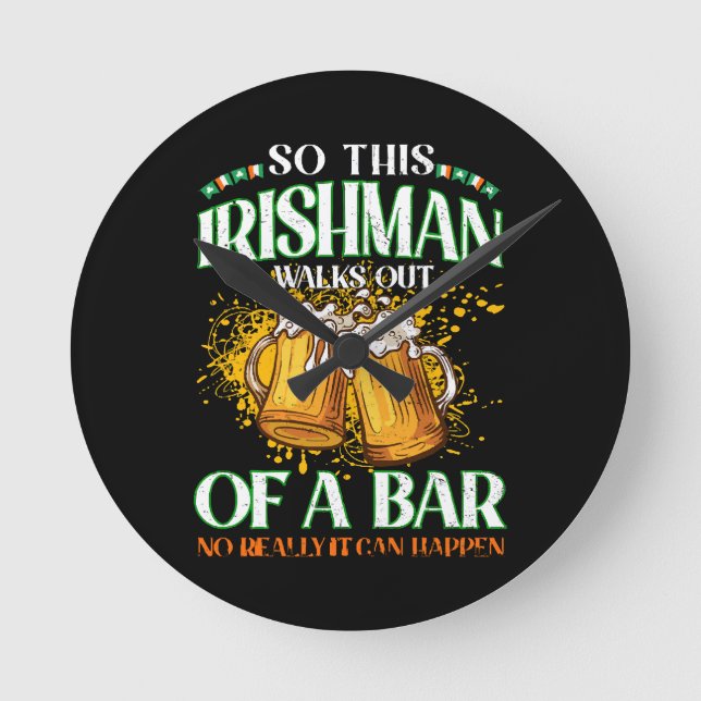 Irishman Drinking Beer St. Patrick's Day Round Clock (Front)