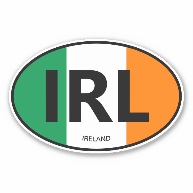 IRL country code Irish flag oval vinyl car (Front)