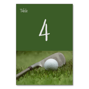 Iron and golf ball on green grass table number