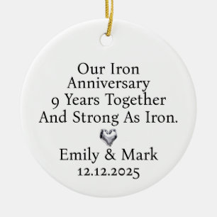 Iron Anniversary Ornament, Iron 9th Anniversary Ceramic Ornament