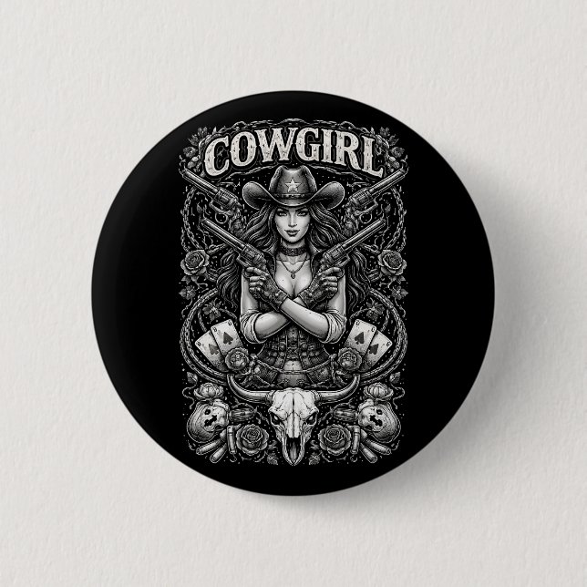 Iron Cowgirl 2 Inch Round Button (Front)