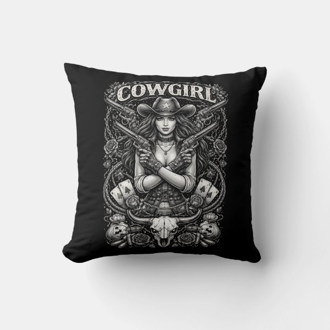Iron Cowgirl Throw Pillow (Front)