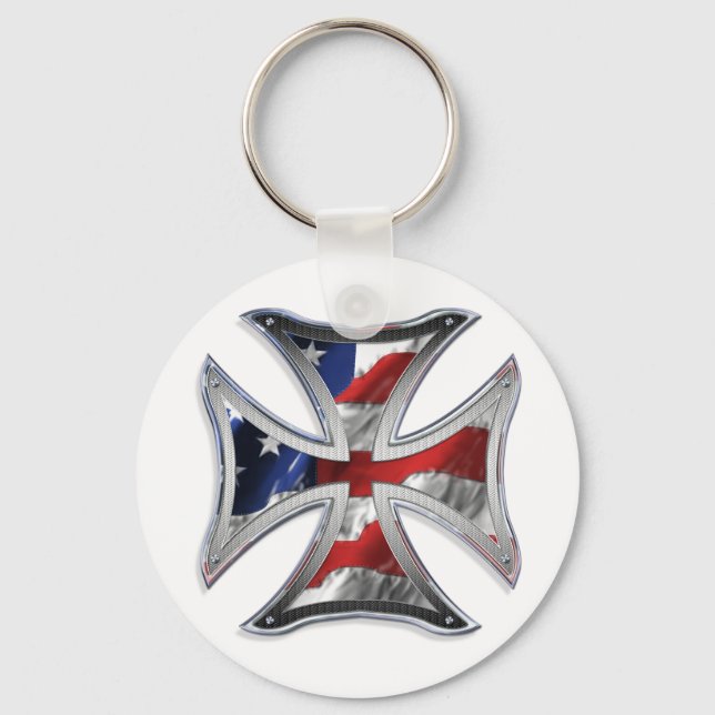Iron Cross w/ American Flag Keychain (Front)