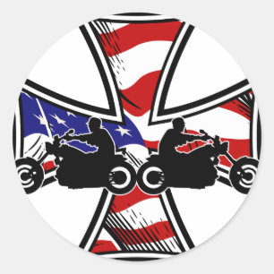 Iron Cross with American Flag and Bikers Classic Round Sticker