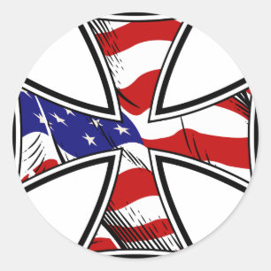 Iron Cross with American Flag Classic Round Sticker