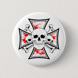 Iron Cross with Skulls and Cross Bones 2 Inch Round Button