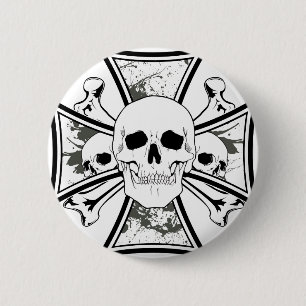 Iron Cross with Skulls and Cross Bones 2 Inch Round Button