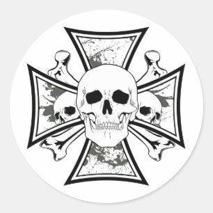 Iron Cross with Skulls and Cross Bones Classic Round Sticker