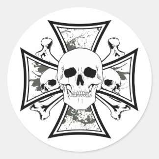 Iron Cross with Skulls and Cross Bones Classic Round Sticker