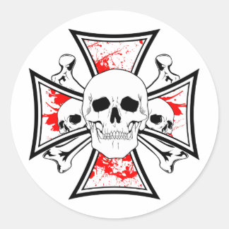 Iron Cross with Skulls and Cross Bones Classic Round Sticker