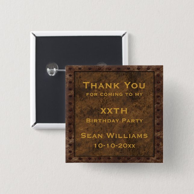 Iron Framed Effect Boys Birthday 2 Inch Square Button (Front & Back)