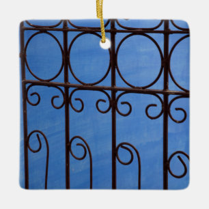 Iron gate pattern in blue, Cuba Ceramic Ornament
