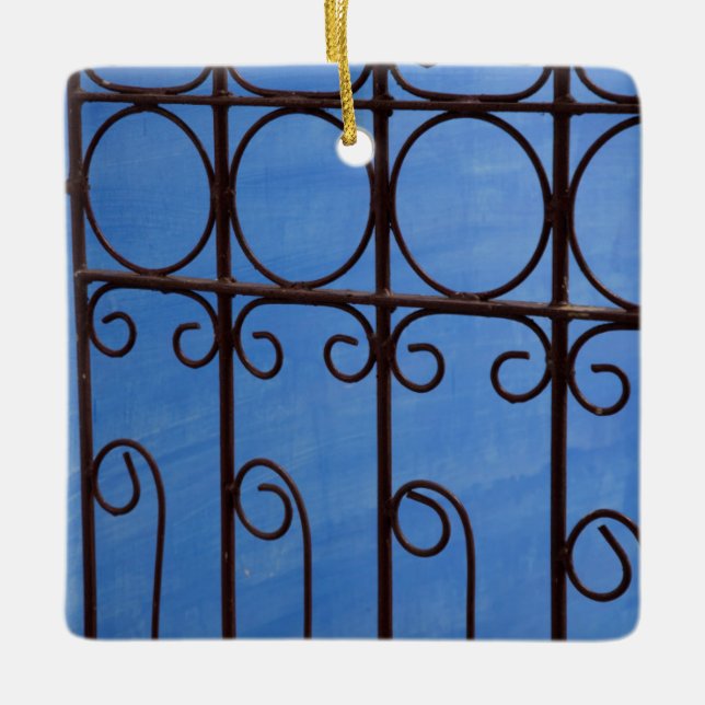 Iron gate pattern in blue, Cuba Ceramic Ornament (Front)
