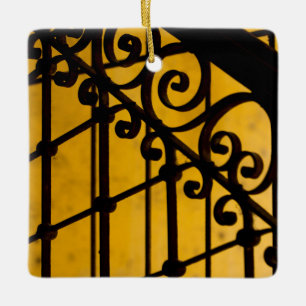 Iron gate pattern in yellow, Cuba Ceramic Ornament
