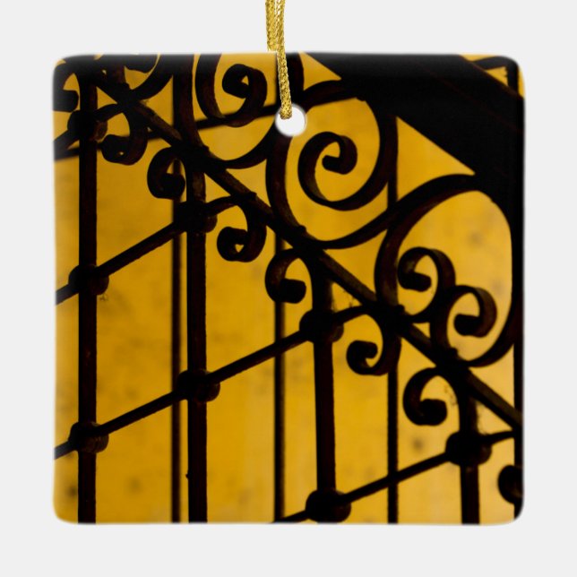 Iron gate pattern in yellow, Cuba Ceramic Ornament (Front)